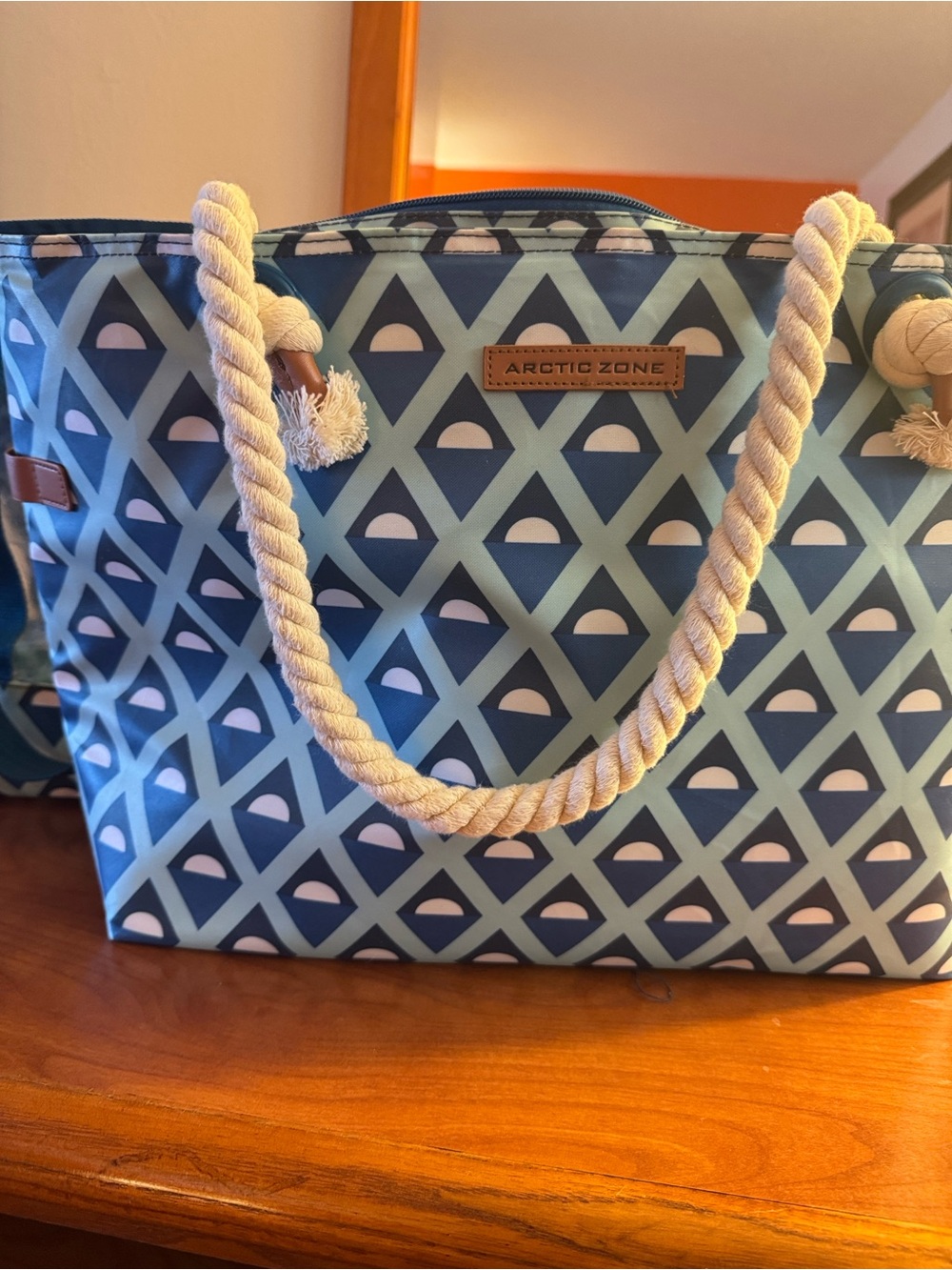 Arctic Zone Blue Patterned Rope-Handle Tote